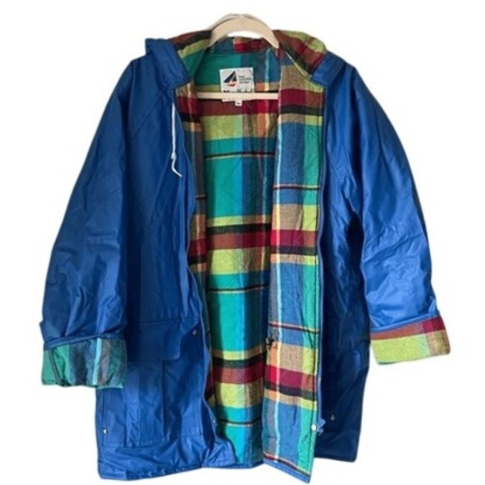 Misty Harbor Blue Plaid‎ Lined Rain Slicker Jacket "Any Weather Slicker" Size M